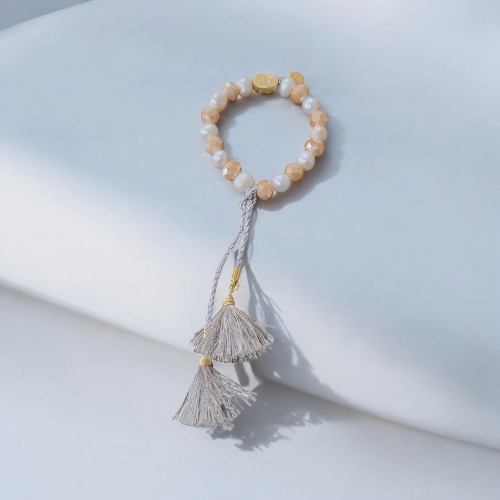 Cream and White Tassle religious bracelet